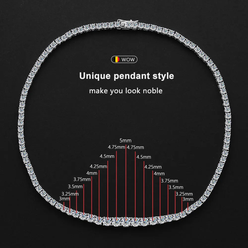 Tennis Necklace, Moissanite or Zircon in 925 Silver