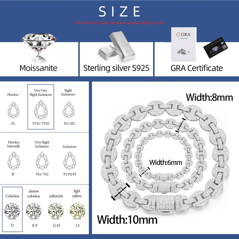 Pig Nose Moissanite Bracelet, 6mm to 10mm in 925 Silver