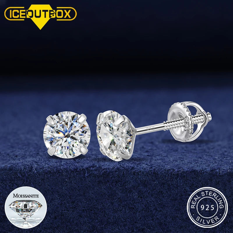 Moissanite Stud Earrings, 0.1ct to 2ct in 925 Silver