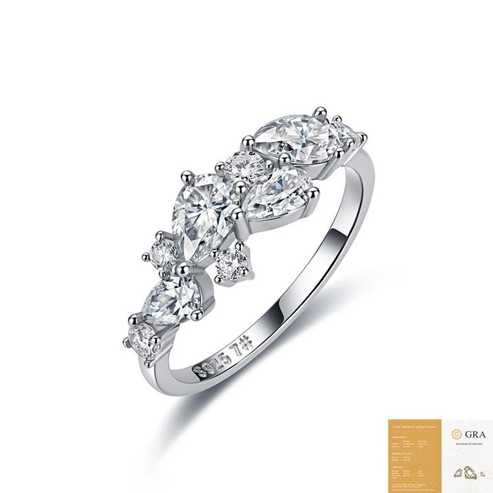 Pear Cut Moissanite Ring in 925 Silver, Sizes 5 to 9