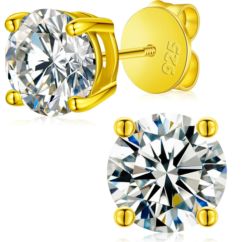 Moissanite Stud Earrings, 3mm to 10mm Screw Back