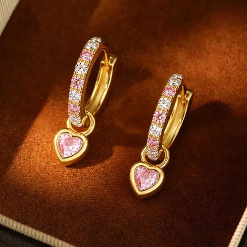 4mm Heart Cut Pink Hoop Earrings in 925 Silver