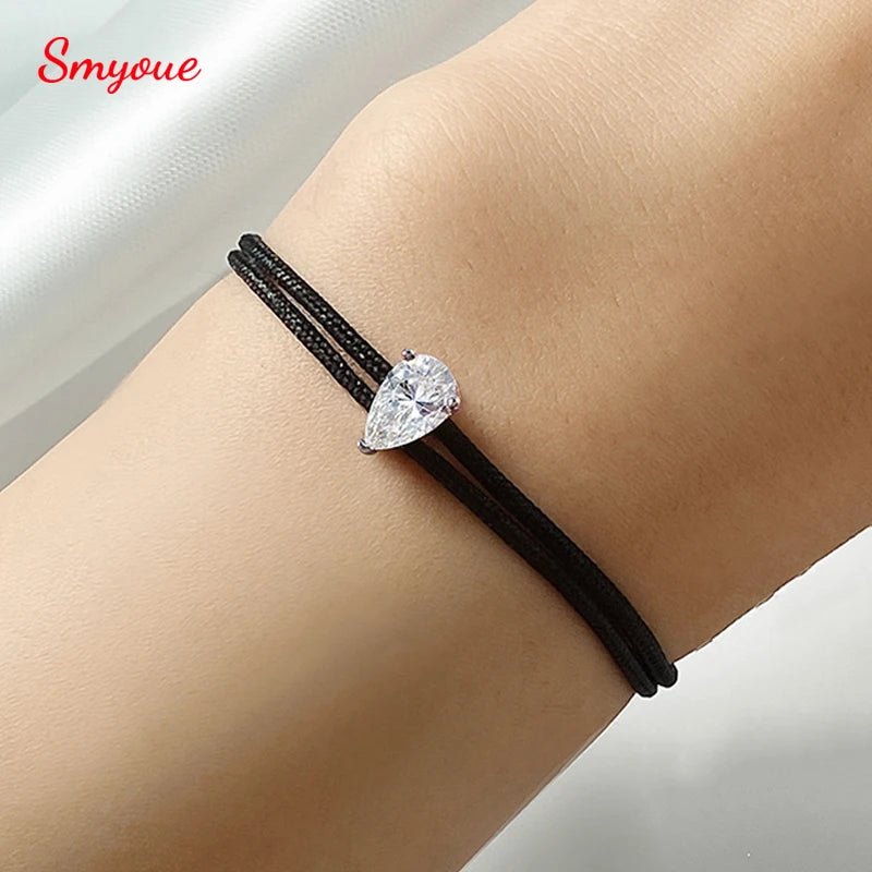Pear Moissanite Braided Rope Bracelet in 925 Silver