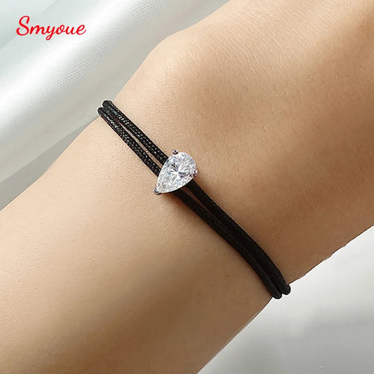 Pear Moissanite Braided Rope Bracelet in 925 Silver