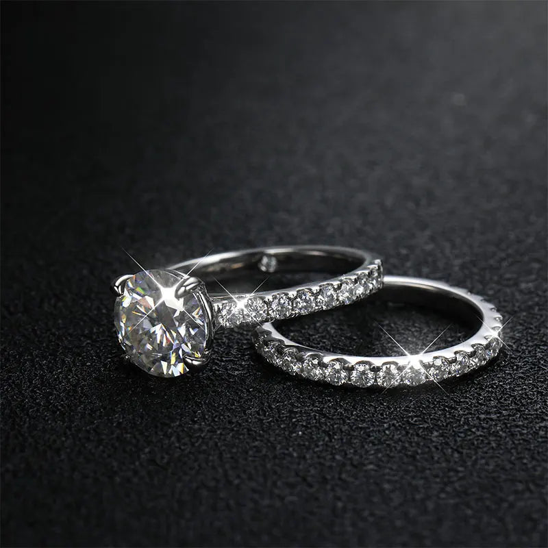 Moissanite Bridal Ring Set with Eternity Band