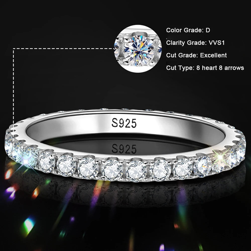 2mm or 3mm Moissanite Eternity Band in 925 Silver