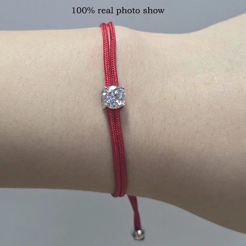 Braided Rope Moissanite Bracelet, Adjustable 925 Silver