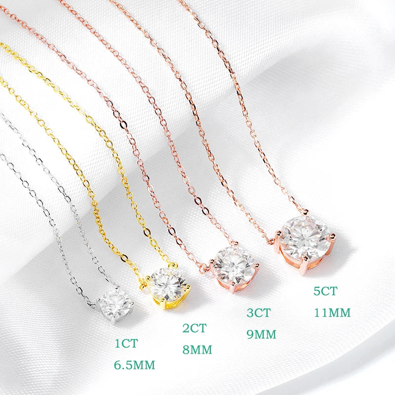 Solitaire Pendant Necklace, 1ct to 6ct in 925 Silver
