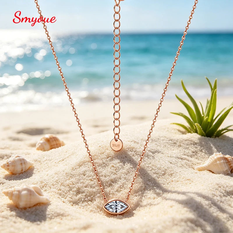 4x8mm Marquise Moissanite Necklace, D VVS1 in 925