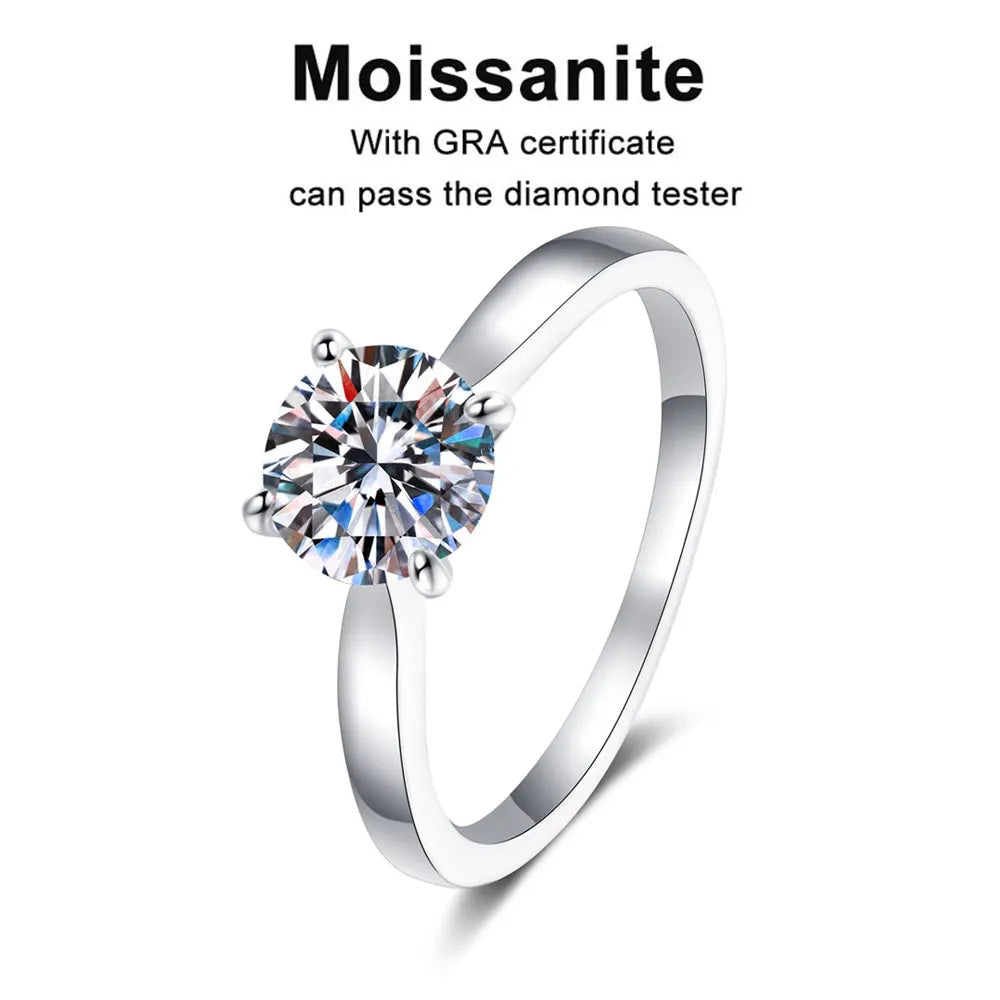 4 Prong Solitaire Moissanite Ring, 0.5ct to 2ct s925