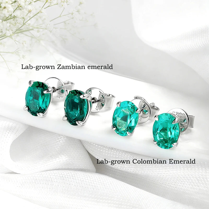 Oval Lab Emerald Stud Earrings, 1ct or 2ct, 18k Plated