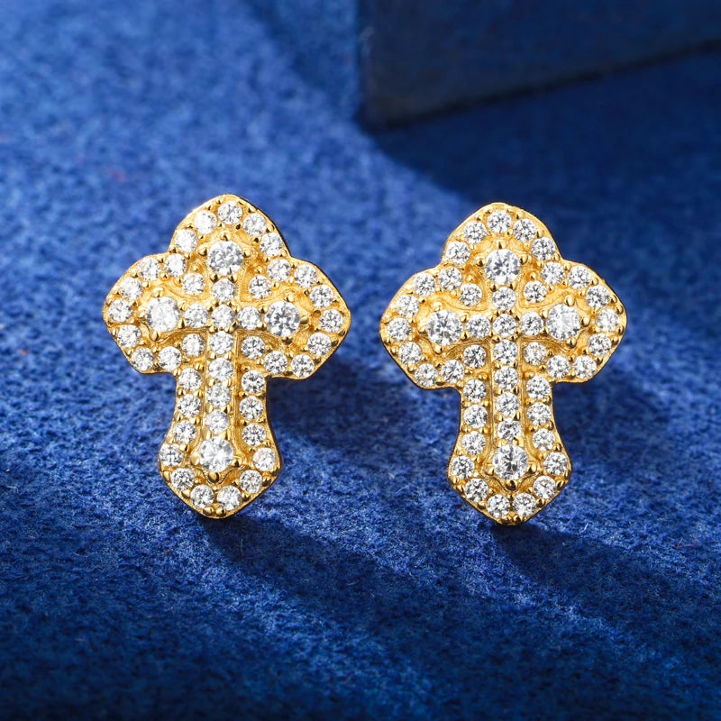 Iced Cross Stud Earrings in 925 Sterling Silver