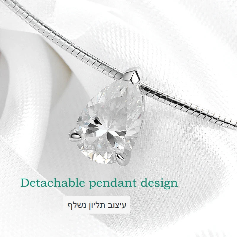 Pear Moissanite Necklace, 3ct to 5ct, 925 Silver 18k Plated