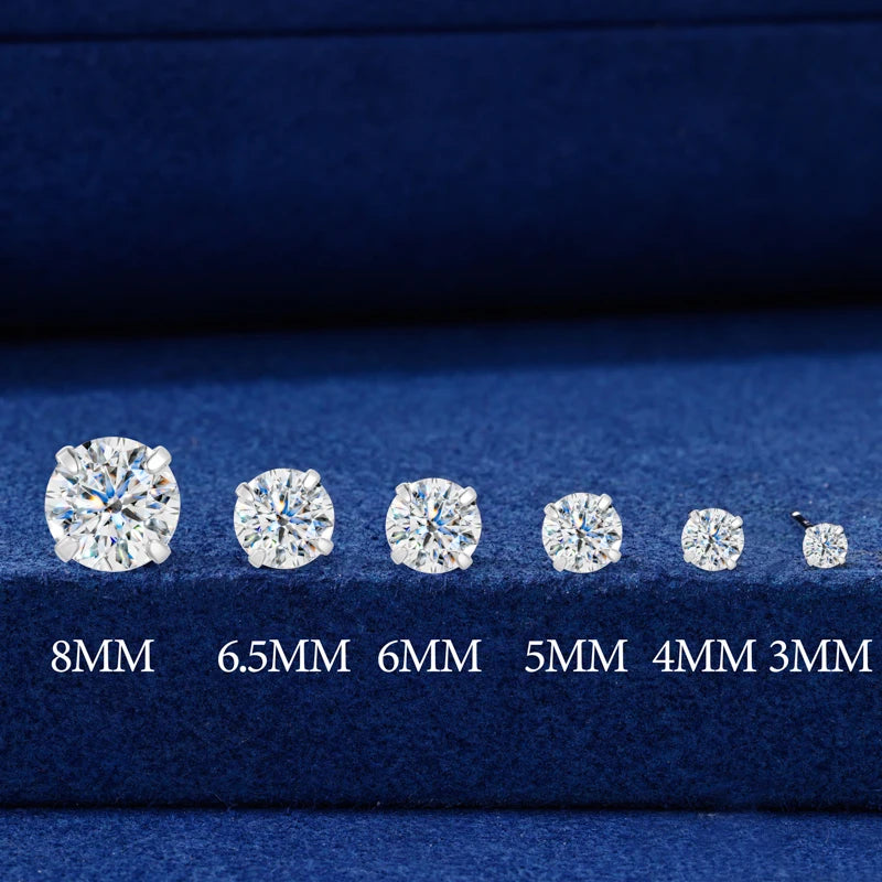 Moissanite Stud Earrings, 0.1ct to 2ct in 925 Silver