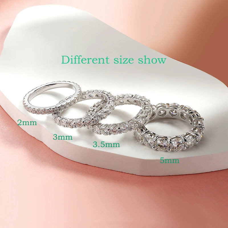 Moissanite Eternity Ring, 2mm to 5mm Band in S925 Silver