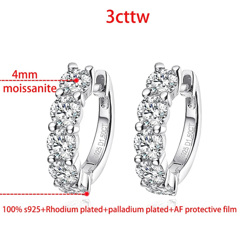 3cttw Moissanite Hoop Earrings in Sterling Silver