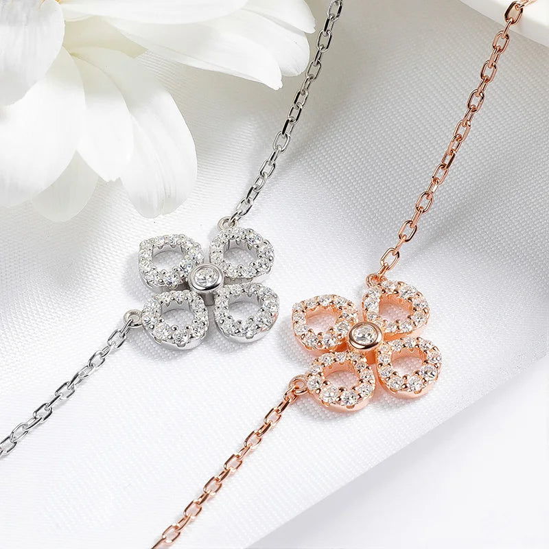 Flower Moissanite Pendant Necklace in 925 Silver