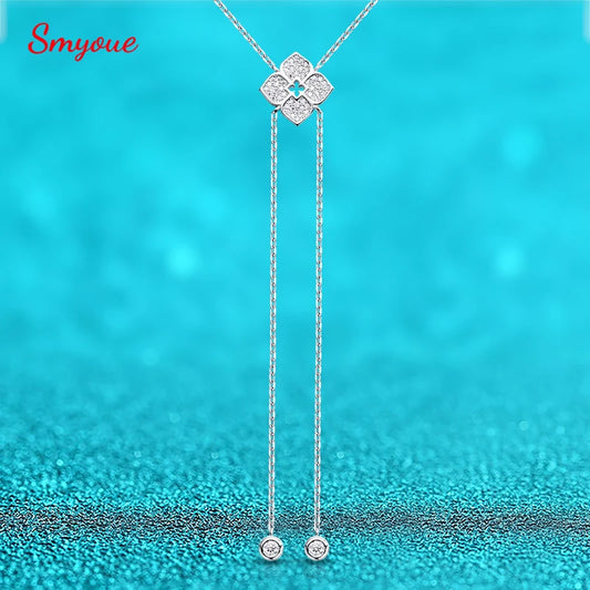 Flower Moissanite Long Chain Necklace in 925 Silver