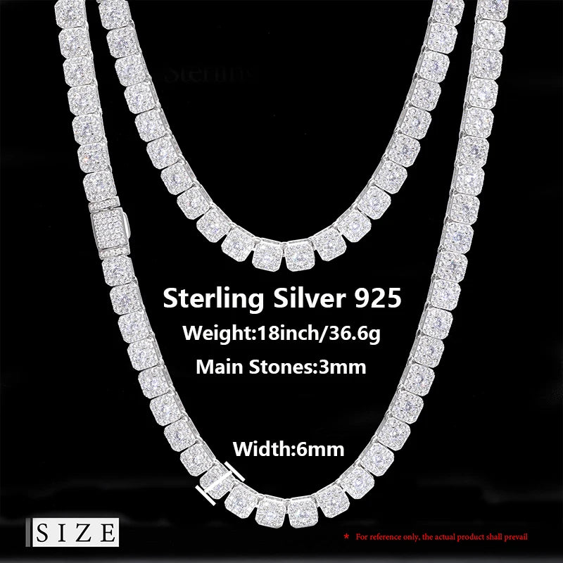 D VVS Moissanite Halo Tennis Necklace in 925 Silver