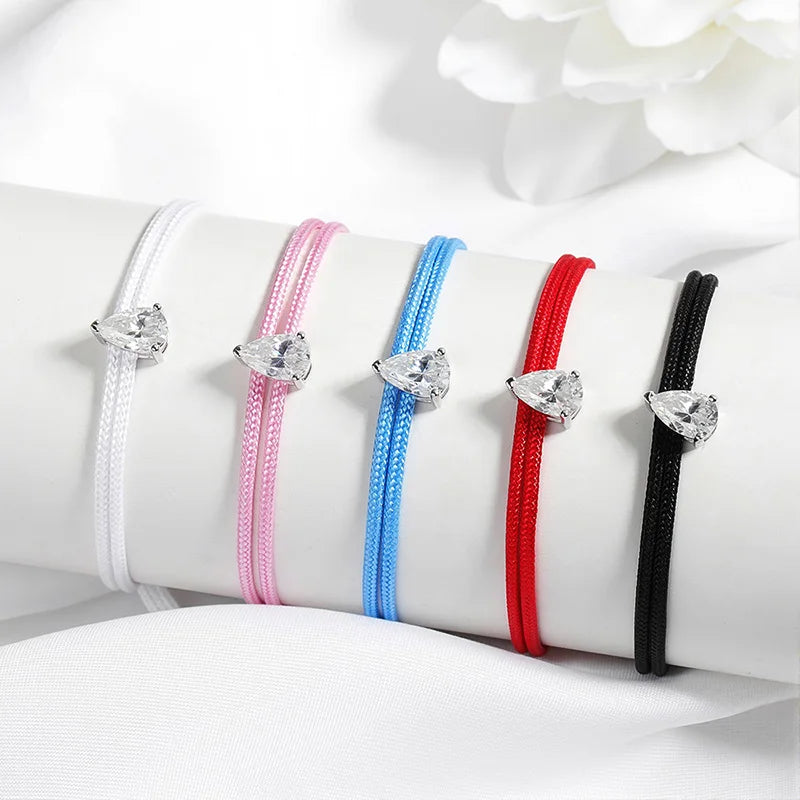 Pear Moissanite Braided Rope Bracelet in 925 Silver