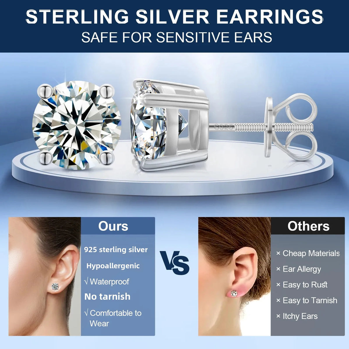 Moissanite Stud Earrings, 0.1ct to 4ct in 925 Silver
