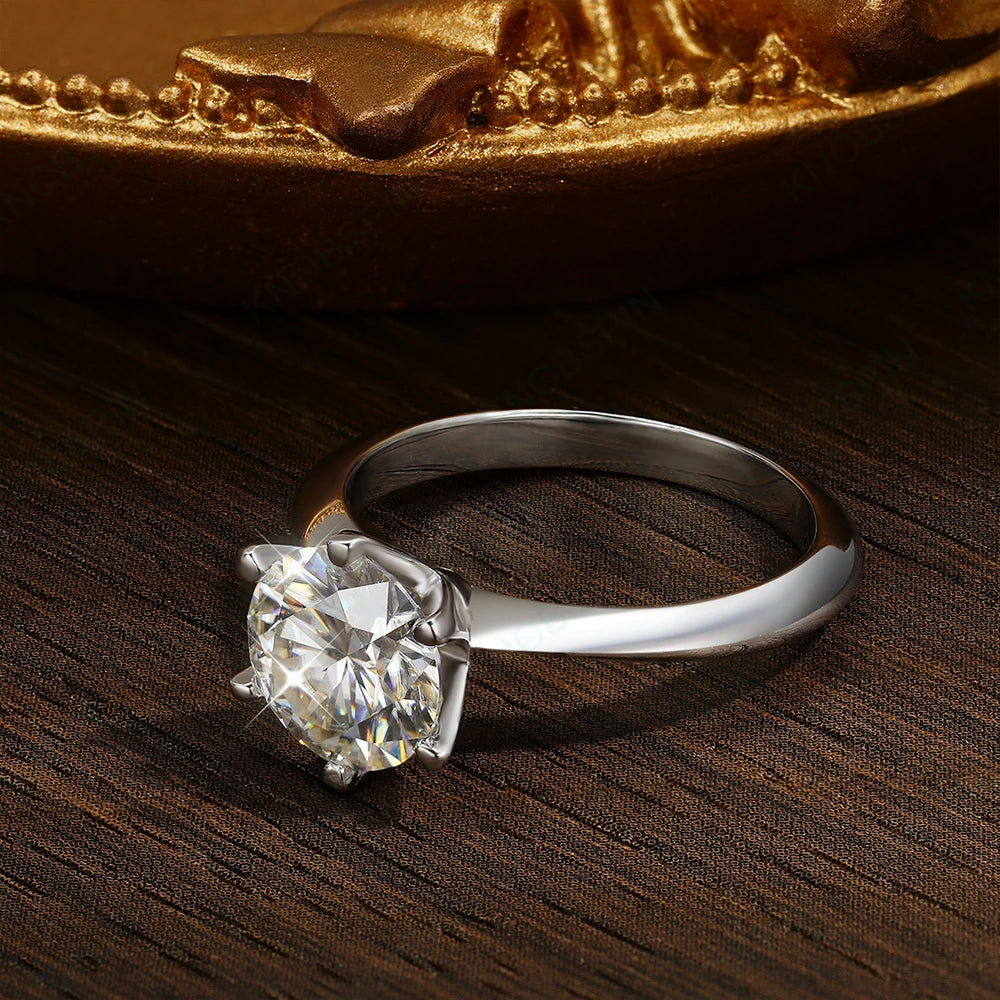 Six Prong Moissanite Solitaire Ring, 0.5ct to 10ct