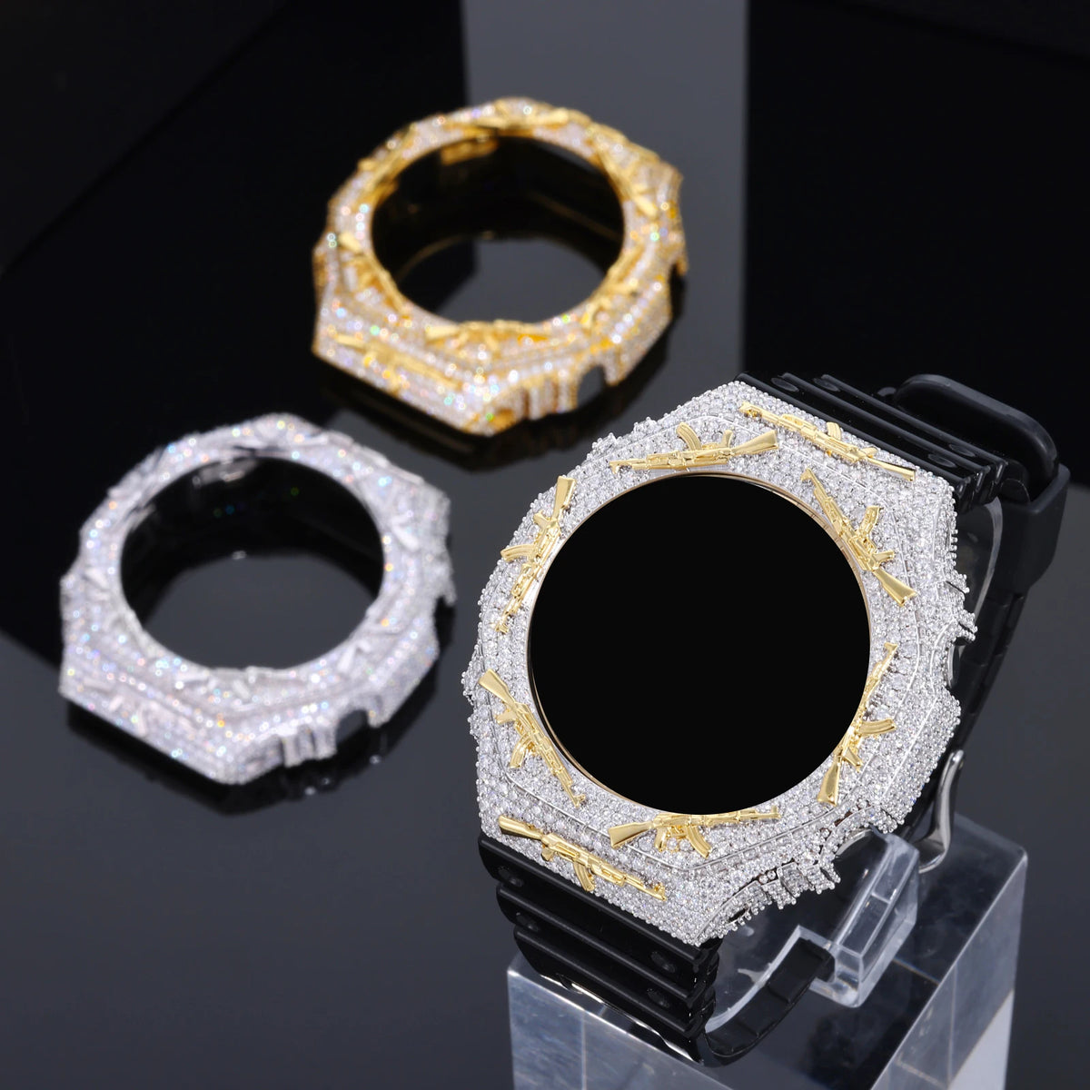 AK Style Iced Out Watch Case, Moissanite 925 Silver