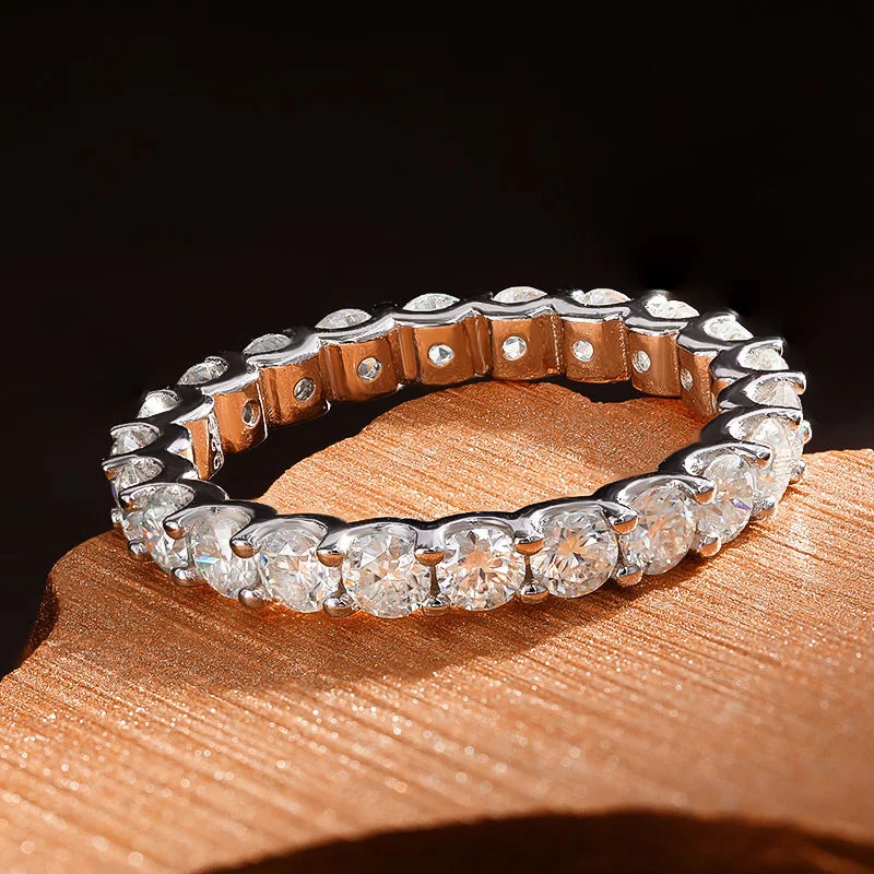 Moissanite Eternity Band, 2mm or 3mm in 925 Silver