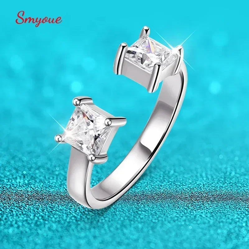 1ctw Princess Cut Moissanite Ring, Adjustable 925 Silver