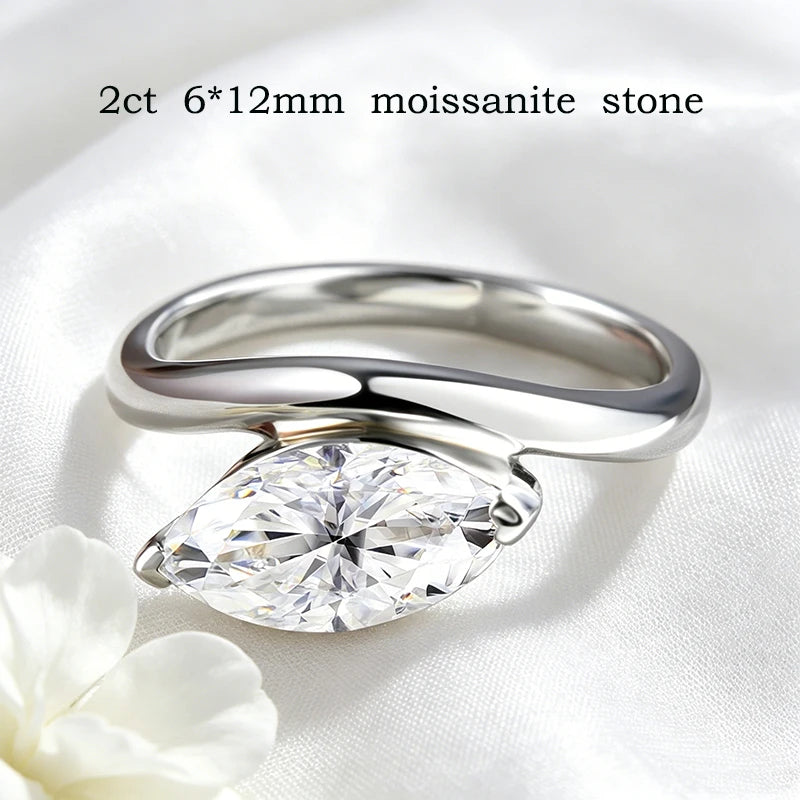2ct Marquise Moissanite Ring, 6x12mm in 925 Silver