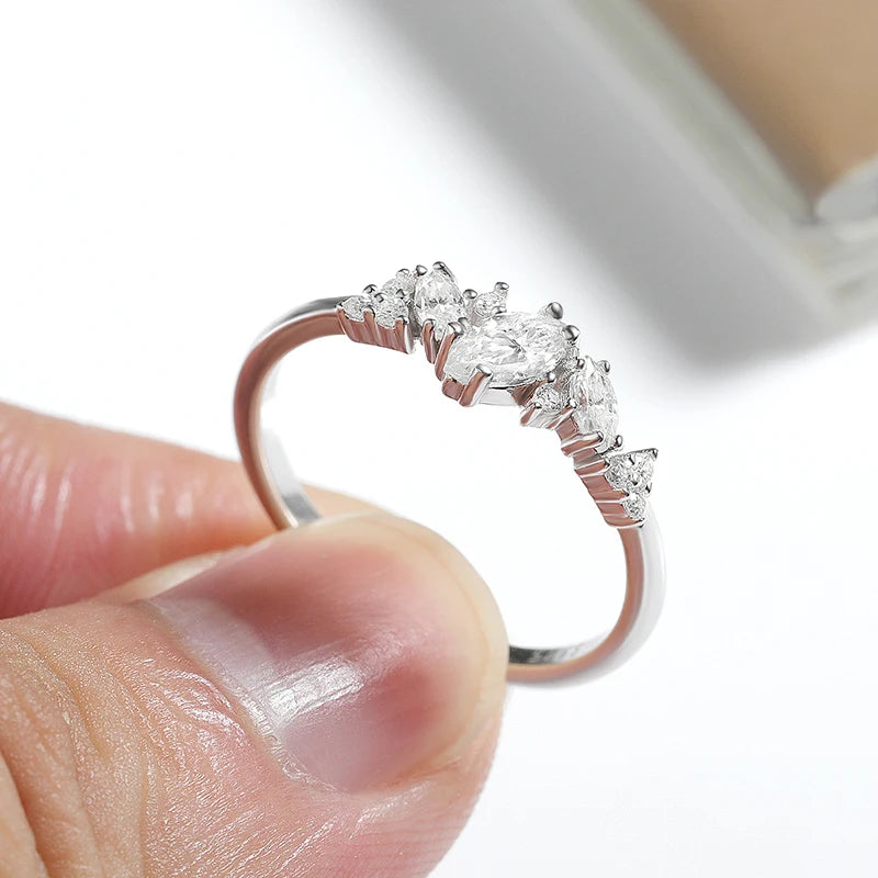 Marquise Moissanite Ring, 0.58cttw Double Halo, 925 Silver