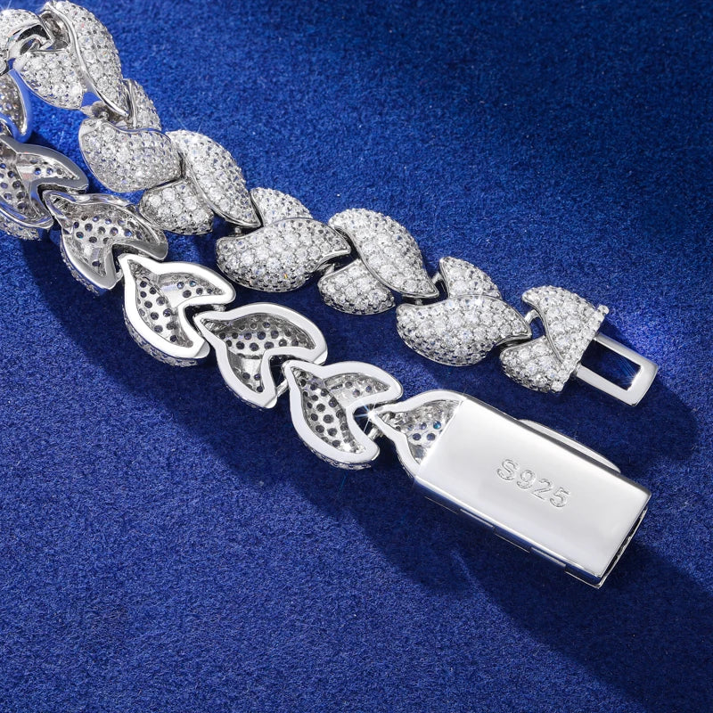 Iced Out Leaf Cuban Link Bracelet in 925 Silver