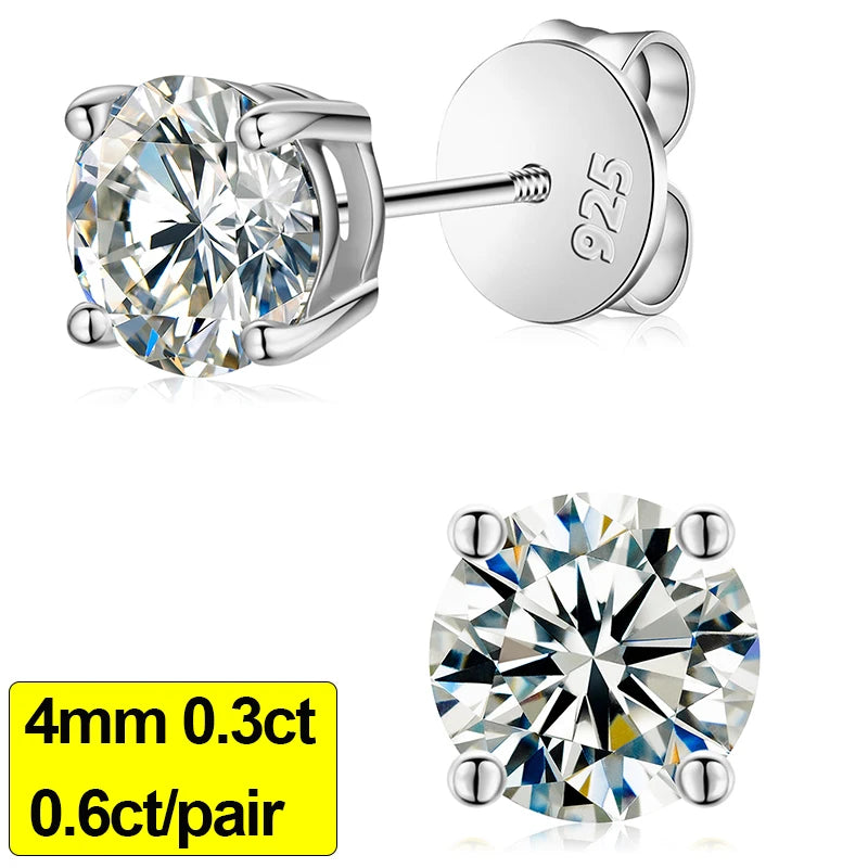 Moissanite Stud Earrings, 0.1ct to 4ct in 925 Silver