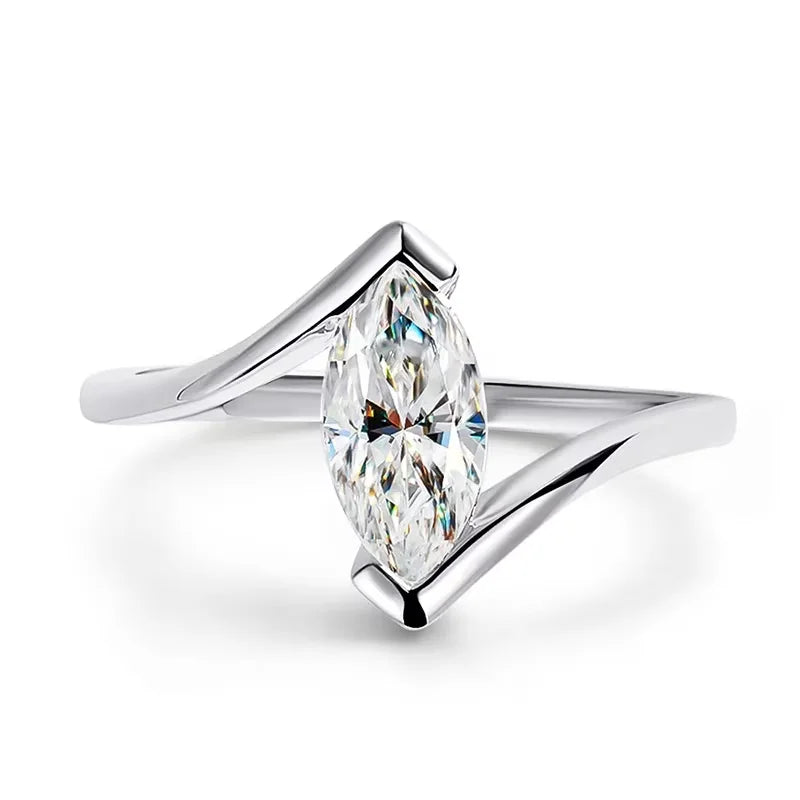 Marquise Moissanite Solitaire Ring, 1ct in 925 Silver