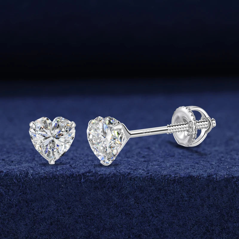 Heart and Princess Moissanite Studs in 925 Silver