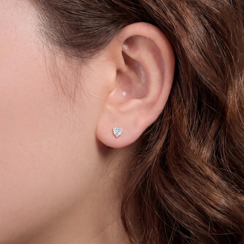 Heart and Princess Moissanite Studs in 925 Silver