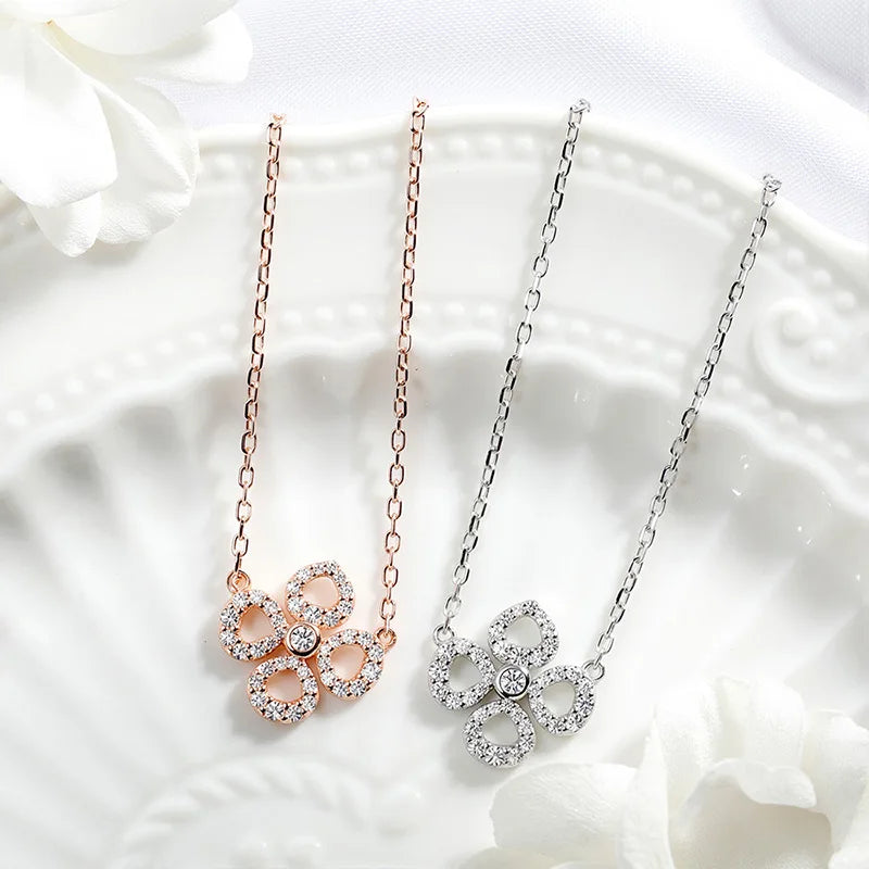 Flower Moissanite Pendant Necklace in 925 Silver