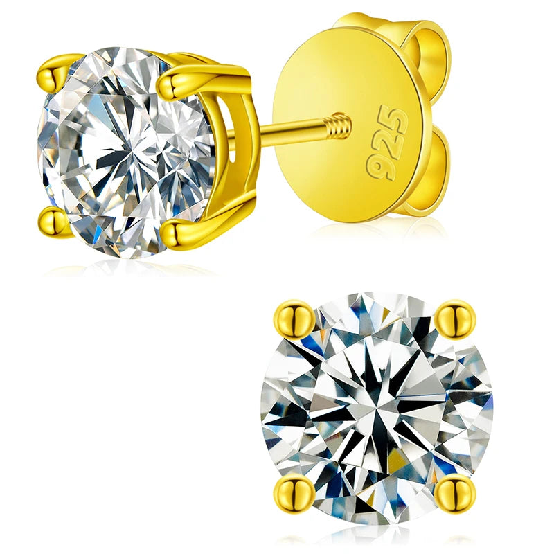 Moissanite Stud Earrings, 3mm to 10mm Screw Back