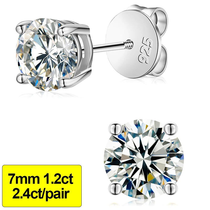 Moissanite Stud Earrings, 0.1ct to 4ct in 925 Silver