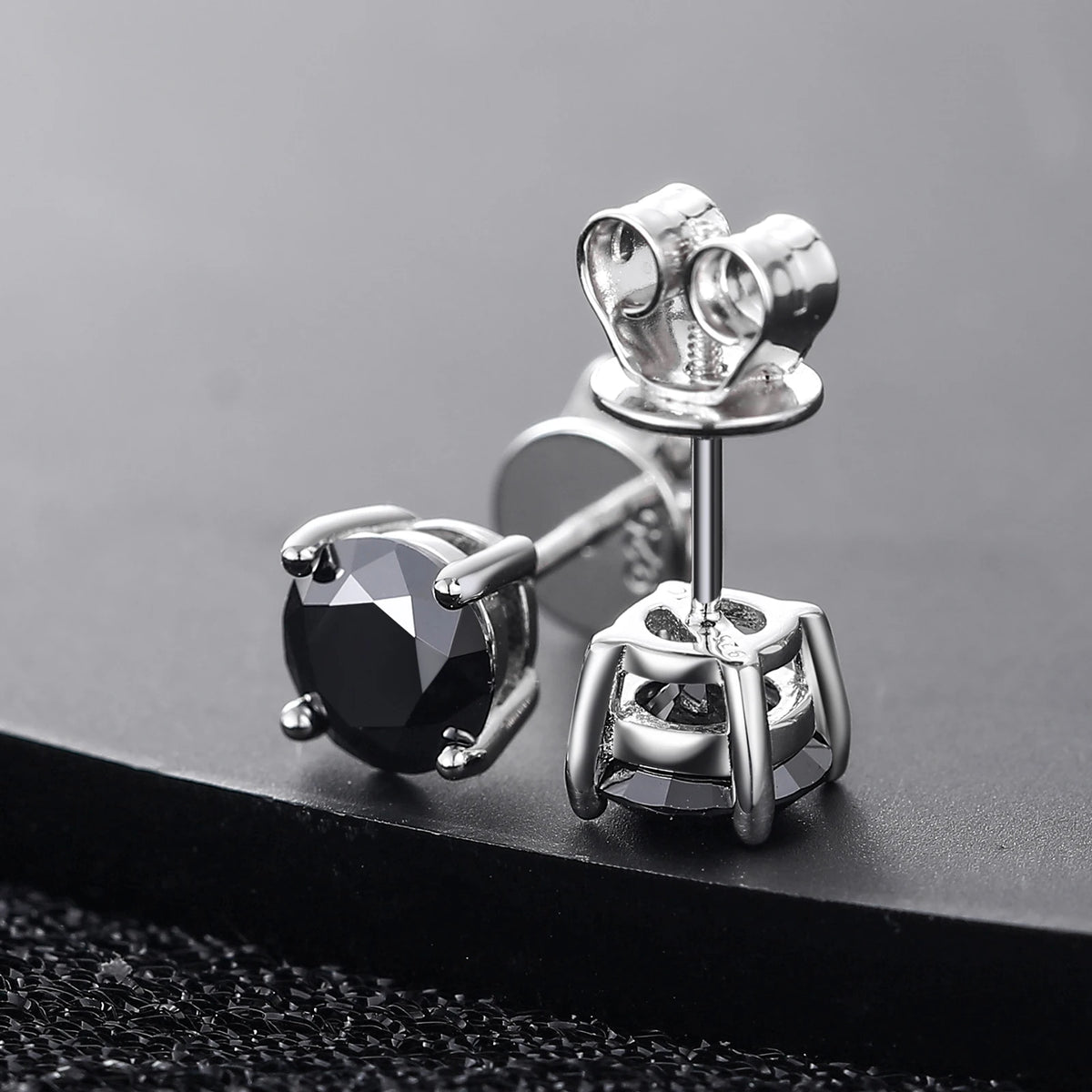 Black Moissanite Stud Earrings, 0.1ct to 2ct, 925 Silver