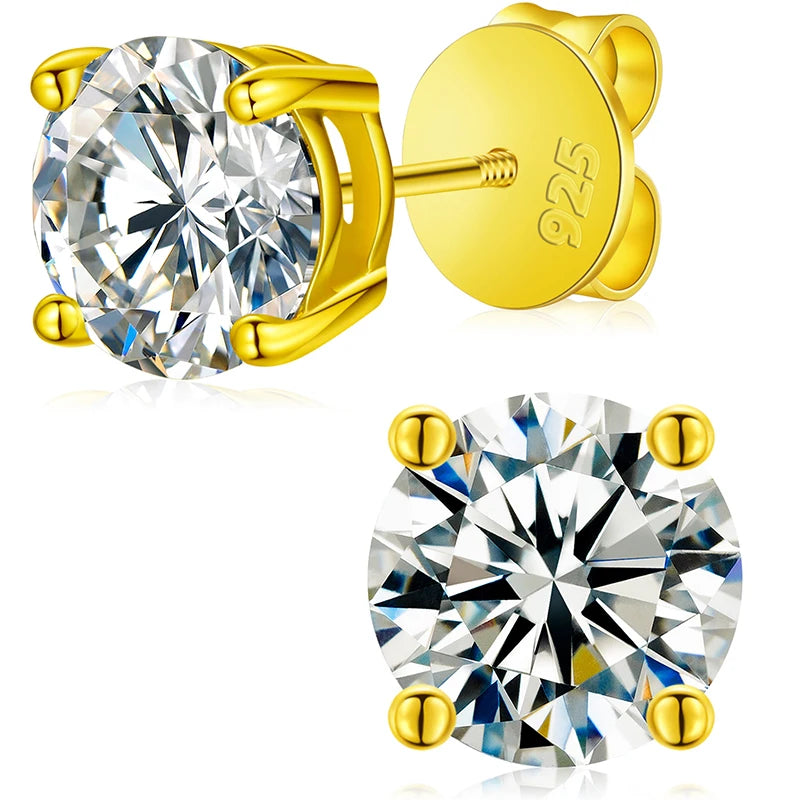 Moissanite Stud Earrings, 3mm to 10mm Screw Back