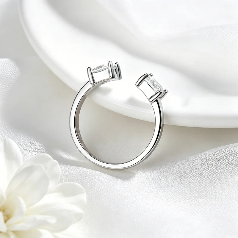 1ctw Princess Cut Moissanite Ring, Adjustable 925 Silver