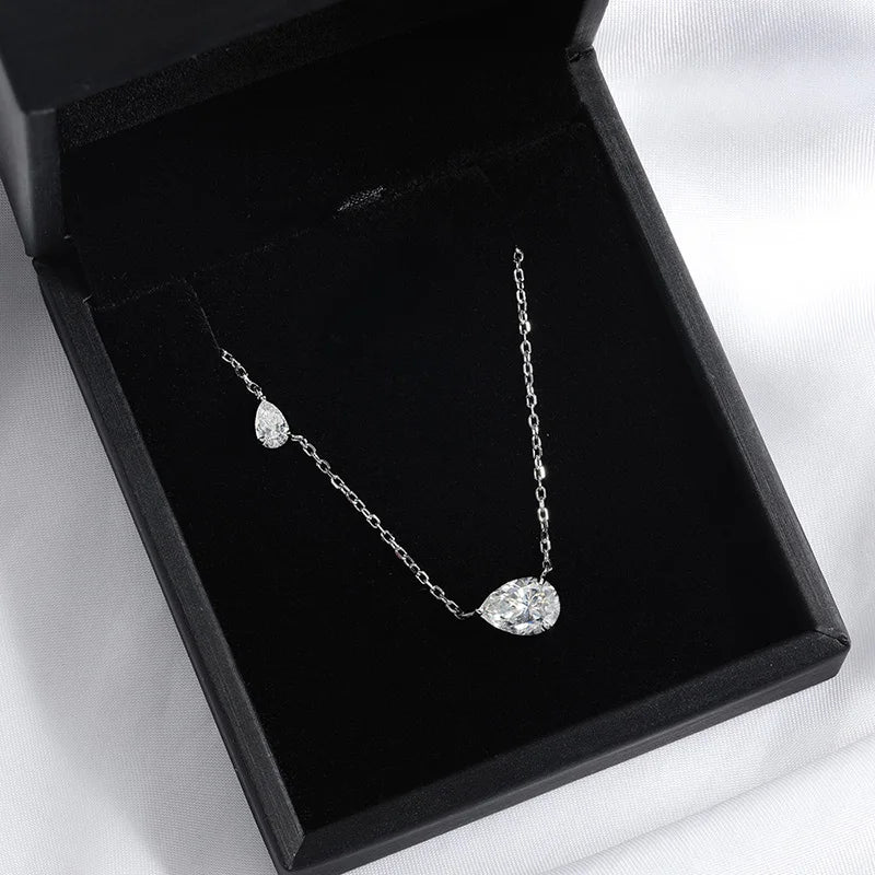 2.5cttw Two Stone Pear Moissanite Necklace, 925 Silver