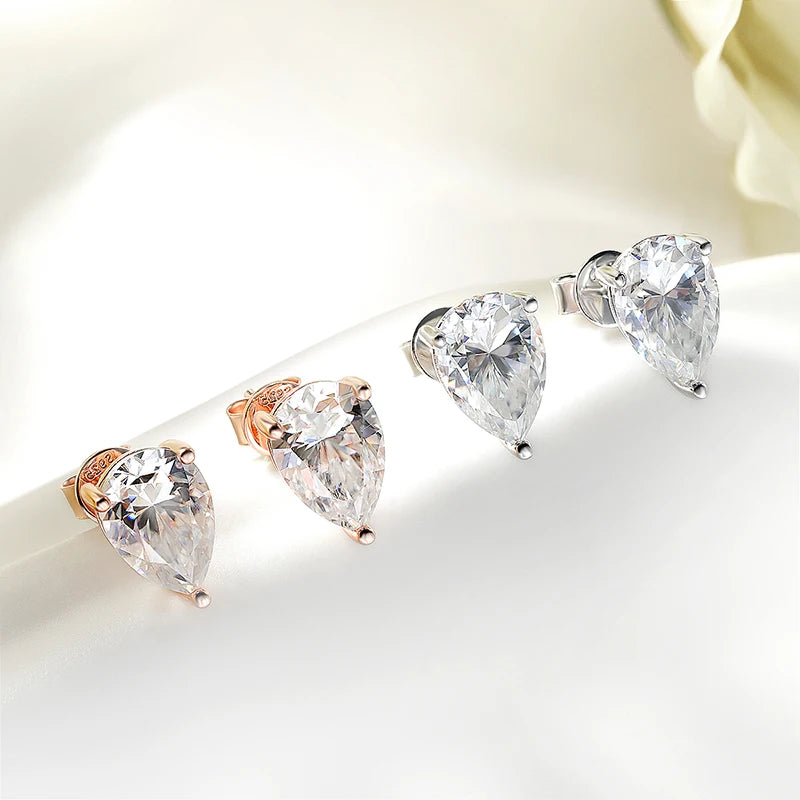 Pear Moissanite Stud Earrings, 0.5ct to 4ct in 925 Silver