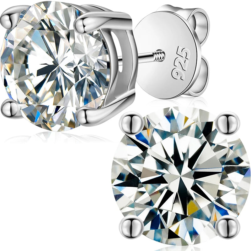 Moissanite Stud Earrings, 3mm to 10mm Screw Back