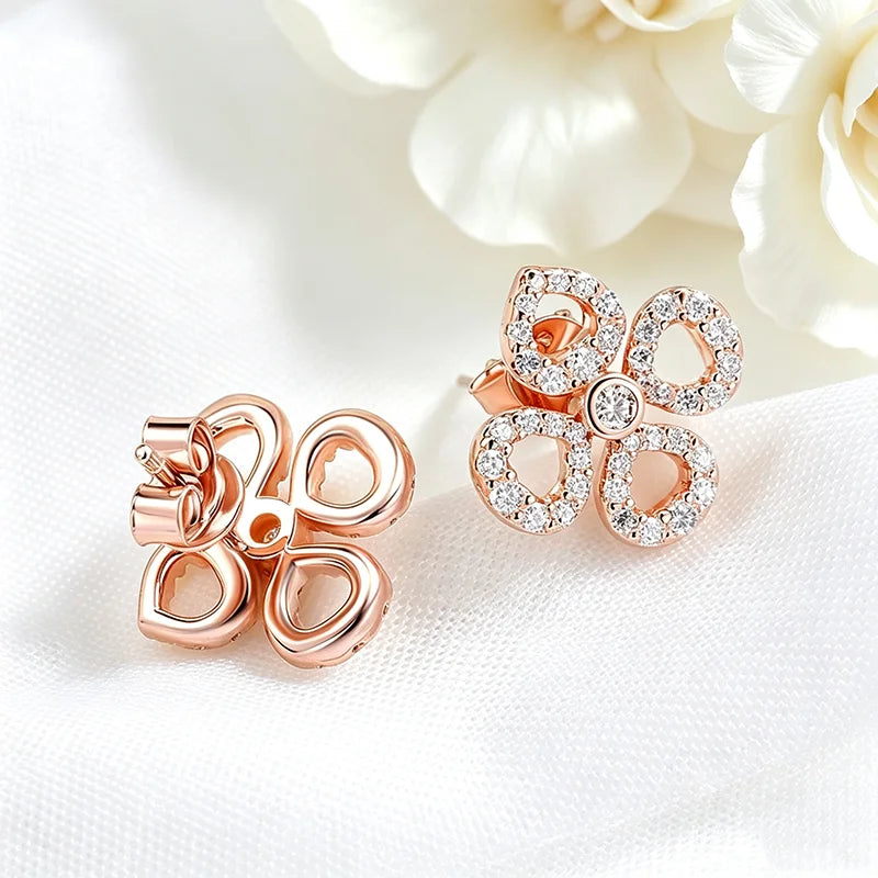 Flower Moissanite Stud Earrings in 925 Silver, 18k Plated