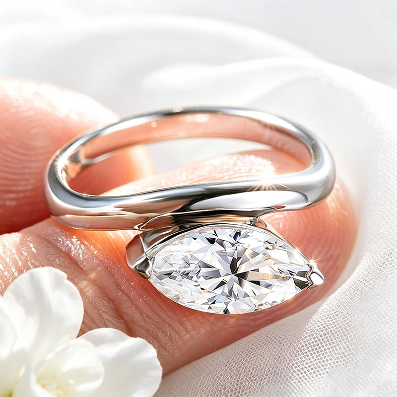2ct Marquise Moissanite Ring, 6x12mm in 925 Silver