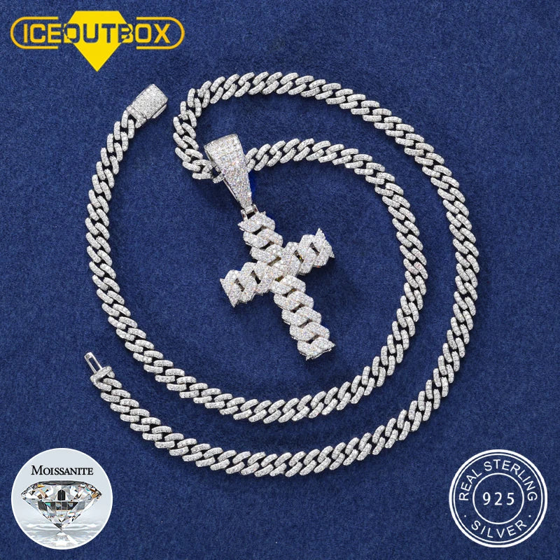 6mm Cuban Chain Cross Pendant Set in 925 Silver