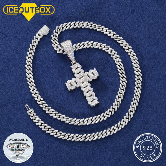 6mm Cuban Chain Cross Pendant Set in 925 Silver