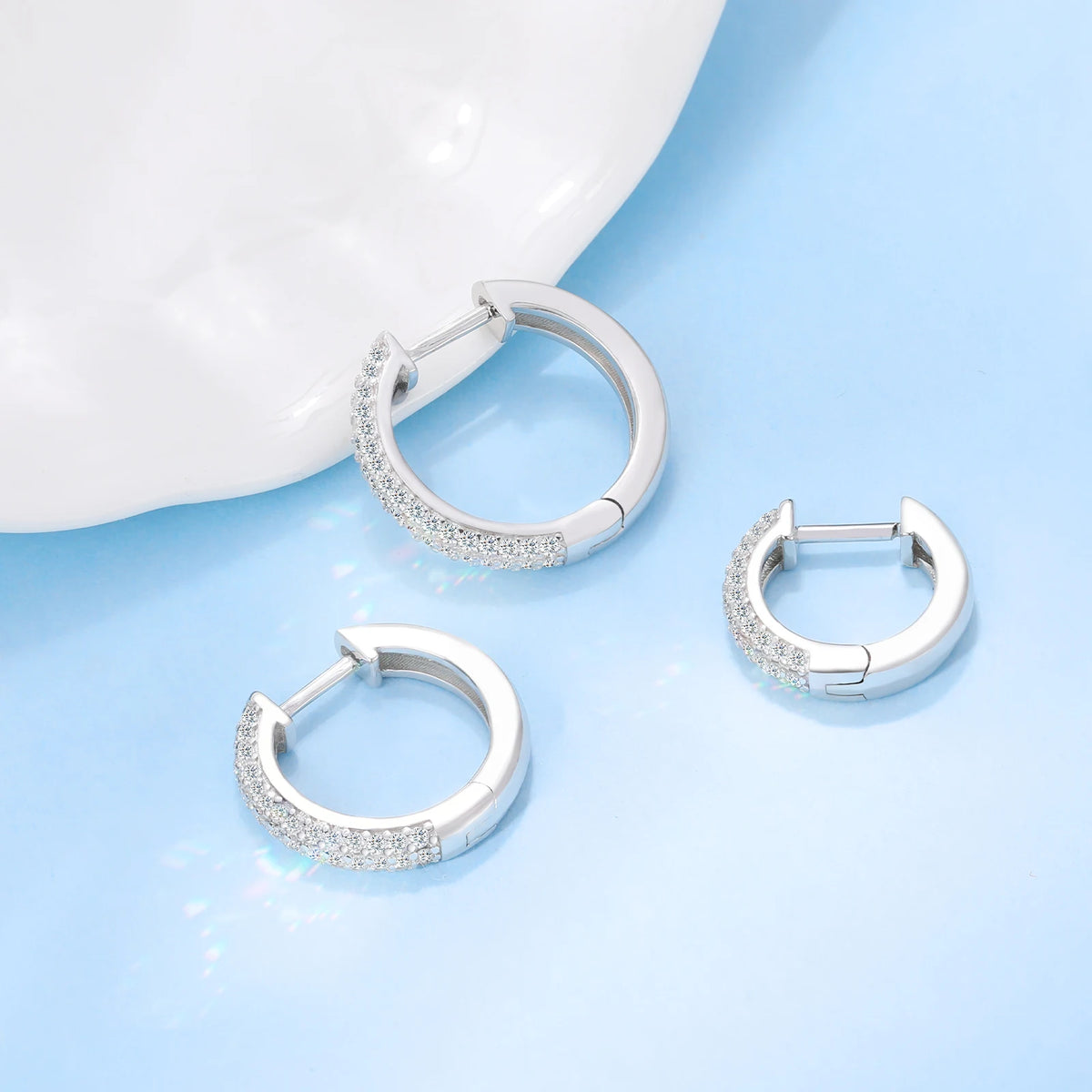 Moissanite Huggie Hoop Earrings, 10mm to 20mm in 925